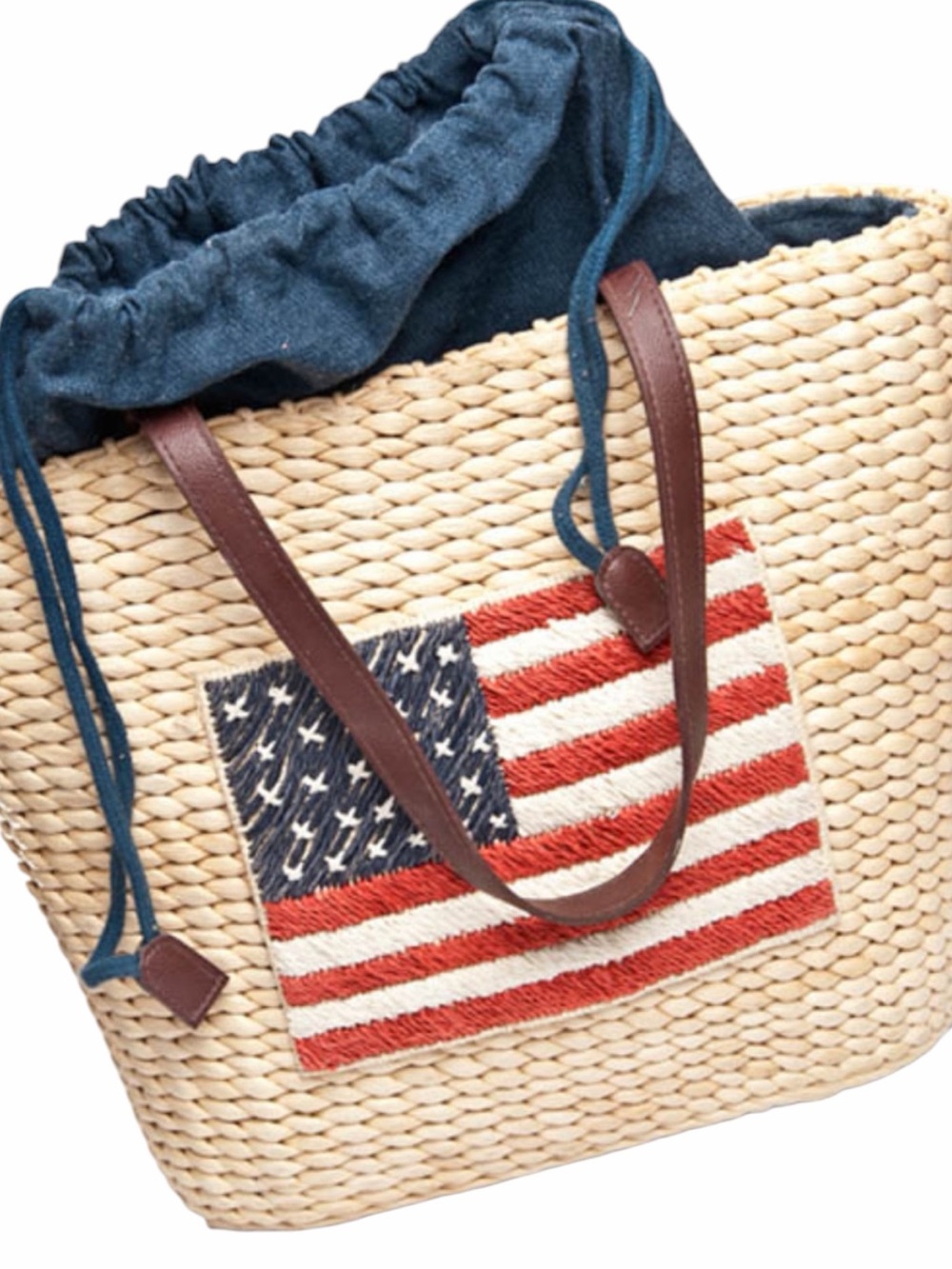 American‎ Flag Straw Tote Bag Woven Patriotic Beach Shoulder Bag